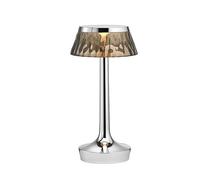 Bon Jour Unplugged Table Lamp Chrome Frame and Smoke-coloured Shade