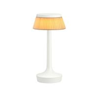 Bon Jour Unplugged Table Lamp White Body and Fabric Shade