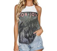 Bon Music Jovi Women's Tank Top Sleeveless Crew Neck T-Shirt Casual Sport Stretchy T-Shirt Black