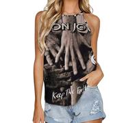 Bon Music Jovi Women's Tank Top Sleeveless Crew Neck T-Shirt Casual Sport Stretchy T-Shirt Black
