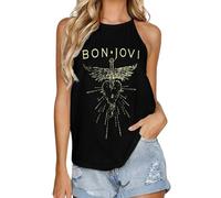 Bon Music Jovi Women's Tank Top Sleeveless Crew Neck T-Shirt Casual Sport Stretchy T-Shirt Black