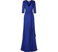 Bon Rosy Women's 3/4 Sleeve V-Neck Solid Maxi Wrap Dress Royal Blue XL (DJ51504-S)
