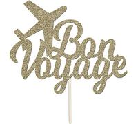 Bon Voyage | Going Away Glitter Cake Topper Decoration Props (Gold)