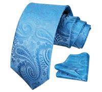 Bon4Extrao Men’s Paisley Tie and Pocket Square Set, 8.5cm Luxury Jacquard Woven Silk-Feel Necktie for Weddings, Business & Formal Events, Gift Boxed, Baby Blue