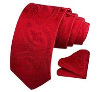 Bon4Extrao Men’s Paisley Tie and Pocket Square Set, 8.5cm Luxury Jacquard Woven Silk-Feel Necktie for Weddings, Business & Formal Events, Gift Boxed, Red