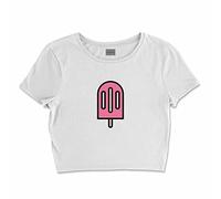 Bona Basics, Digital Printed Womens Basic Crop Top,100% Cotton White Casual Womens Tops S, White, S Short