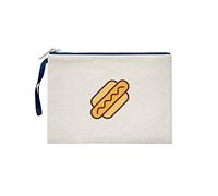 Bona Basics, Women's Clutches, Digitally Printed, Gabardine Fabric, Beige, Navy Blue Handle and Zipper, Size: S