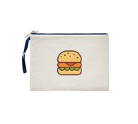 Bona Basics, Women's Clutches, Digitally Printed, Gabardine Fabric, Beige, Navy Blue Handle and Zipper, Size: S