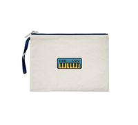 Bona Basics, Women's Clutches, Digitally Printed, Gabardine Fabric, Beige, Navy Blue Handle and Zipper, Size: S