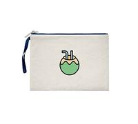 Bona Basics, Women's Clutches, Digitally Printed, Gabardine Fabric, Beige, Navy Blue Handle and Zipper, Size: S