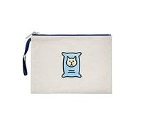 Bona Basics, Women's Clutches, Digitally Printed, Gabardine Fabric, Beige, Navy Blue Handle and Zipper, Size: S