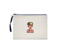 Bona Basics, Women's Clutches, Digitally Printed, Gabardine Fabric, Beige, Navy Blue Handle and Zipper, Size: S