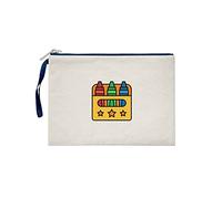 Bona Basics, Women's Clutches, Digitally Printed, Gabardine Fabric, Beige, Navy Blue Handle and Zipper, Size: S