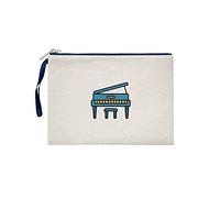 Bona Basics, Women's Clutches, Digitally Printed, Gabardine Fabric, Beige, Navy Blue Handle and Zipper, Size: S