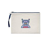 Bona Basics, Women's Clutches, Digitally Printed, Gabardine Fabric, Beige, Navy Blue Handle and Zipper, Size: S