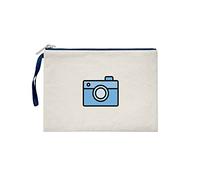 Bona Basics, Women's Clutches, Digitally Printed, Gabardine Fabric, Beige, Navy Blue Handle and Zipper, Size: S