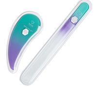 Bona Fide Beauty Ergo Czech Glass Nail File, 2pc Set, Pastel Green Violet | Bohemian etched glass files for natural nails, reusable manicure tool, comfort grip nail file