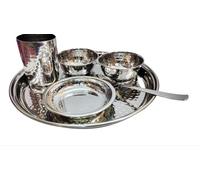 Bona fide steel dinner plate set 8 pieces steel Traditional Dinner Set Of Thali Plate, Bowls, Glass And Spoon diameter 11 inch full copper and steel