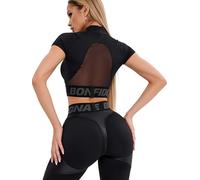 Bona Fide Workout Tops for Women - Short/Long Sleeve Compression Shirt - Breathable Tight Crop Top for Gym, Running, Yoga