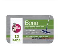 Bona Multi-Surface Floor Disposable Wet Cleaning Pads - 12-Pack - Residue-Free Floor Cleaning Solution for Stone, Tile, Laminate, and Vinyl Floors
