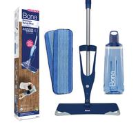 Bona Premium Spray Mops for Floors, Wood, Incl. 1x Bona Wood Floor Cleaner Liquid Cartridge 850ml & 2x Microfibre Pads, Blue