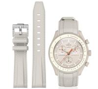 BONACE Curved Silicone Strap Compatible with Omega X Swatch 20mm Watch, Moonswatch Speedmaster Watch Replacement No Gap Strap Men Women (Khaki White Line)