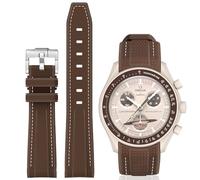 BONACE Curved Silicone Strap Compatible with Omega X Swatch 20mm Watch, Moonswatch Speedmaster Watch Replacement No Gap Strap for Men & Women (Brown White Line)