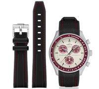 BONACE Curved Silicone Strap Compatible with Omega X Swatch 20mm Watch, No Gap Replacement Band for Men & Women (Black Red Line)