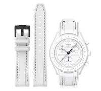 BONACE Curved Silicone Strap Compatible with Omega X Swatch 20mm Watch, No Gap Replacement Band for Men & Women (White Black Line 1)