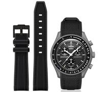 BONACE Curved Silicone Strap for Omega X Swatch 20mm Moonswatch Speedmaster - No Gap Replacement Band for Men and Women (All Black)