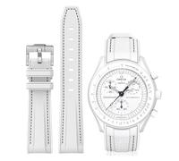 BONACE Curved Silicone Strap for Omega X Swatch 20mm Moonswatch Speedmaster Watch - No Gap Replacement Band for Men and Women (White Black Line)