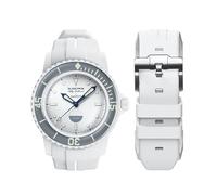BONACE Strap for Blancpain Swatch,Curved Soft Rubber Waterproof Replacement Strap for Swatch Blancpain Fifty Fathoms,22mm Quick Release Band for Blancpain x Swatch Men Women (White)