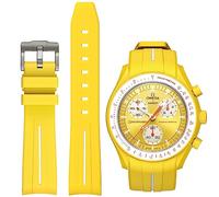 BONACE Strap Omega x Swatch MoonSwatch/Rolex Watch/SEIKO Watch 20mm,Soft Rubber Omega X Swatch Moonswatch Speedmaster Replacement Strap,Curved No Gap Swatch strap Men Women,Yellow white line