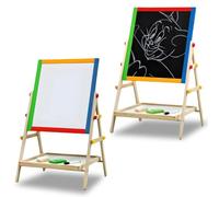 BONAFIDE 2 in 1 Quality Wooden Art Easel, Double Sided Height Adjustable Whiteboard & Blackboard for Kids Easel, Fun Play Educational Activity Learning for Kids