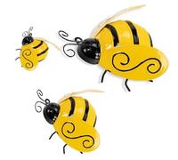 BONAFIDE 3 Pack Iron Bee Art Sculpture Hanging Wall Decor, 3D Metal Bee Wall Art Sculpture Garden Decor, Hanging Bee Wall Decor Indoor Outdoor Garden Patio Lawn Decor (Yellow)