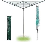 BONAFIDE 60m 4 Arm Rotary Clothes Line With Ground Spike & Cover - Folding Outdoor Washing Line Dryer
