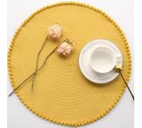 BONAFIDE Set of 4 Round Braided Placemats for Dining Table, Circle Tableware Essentials Waterproof Heat Resistant Vinyl Wipeable Place Mats, 4 Pcs 15 Inches Waterproof Washable Table Mats (Ochre)
