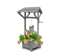 BONAFIDE Wooden Wishing Well Planter with Hanging Bucket, Flowers Shrubs Plants, Heavy Duty Garden Ornamental Flower Pot, Wooden Ornamental Garden Plant/Flower (GREY)