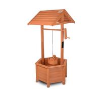 BONAFIDE Wooden Wishing Well Planter with Hanging Bucket, Flowers Shrubs Plants, Heavy Duty Garden Ornamental Flower Pot, Wooden Ornamental Garden Plant/Flower (NATURAL BROWN)