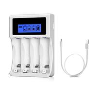 BONAI 4 Bays AA AAA Ni-MH Ni-CD Battery Charger, LCD Display Smart Charger With Unique USB Design(Micro USB Cable Included)