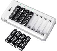 BONAI AA Rechargeable Batteries With Charger Set 8 Pack - Independent Slot, USB Fast Charging, Input DC 5V 2A, Output 1.4V 250mA - 1000mA