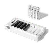 BONAI Universal Battery Charger 8 Slots, with 4 AA 2800mAh and 4 AAA 1100mAh Ni-MH Rechargeable Batteries, USB 8 Slots Quick Charger