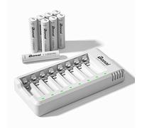 BONAI Universal Battery Charger 8 Slots, with 8 AAA Rechargeable Batteries 1100 mAh Ni-MH, USB 8 Slots Quick Charge Batteries
