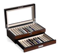Bonaking Pen Display Case with 24 Slots - Fountain Pen Storage Organizer with Glass Window (Brown Ash Veneer Finish, Creamy-White Velvet)