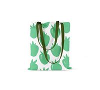 Bonamaison Printed Tote Bag, Reusable Grocery Bag, Shopping Bag, Machine Washable, Foldable, Canvas Cloth Bag with Green Handles, Size: 34x40 Cm