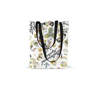 Bonamaison Printed Tote Bag, Reusable Grocery Bag, Shopping Bag, Machine Washable, Foldable, Canvas Cloth Bag with Black Handles, Size: 48x55 Cm