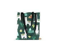Bonamaison Printed Tote Bag, Reusable Grocery Bag, Shopping Bag, Machine Washable, Foldable, Canvas Cloth Bag with Black Handles, Size: 48x55 Cm