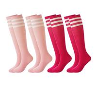 BONANGEL 4 Pairs Kids Football Socks Boys Girls 6-8 9-12 Years Knee High School Socks Black White Athletic Long Sleeves Cotton Sports Soccer Training Socks for Junior