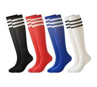 BONANGEL 4 Pairs Kids Football Socks Boys Girls 6-8 9-12 Years Knee High School Socks Black White Athletic Long Sleeves Cotton Sports Soccer Training Socks for Junior