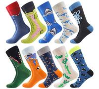 BONANGEL Men's Bonangel Fun Dress Socks - Colorful Funny Novelty Crazy Crew Socks Packs With Cool Argyle Pattern (Shark 3)